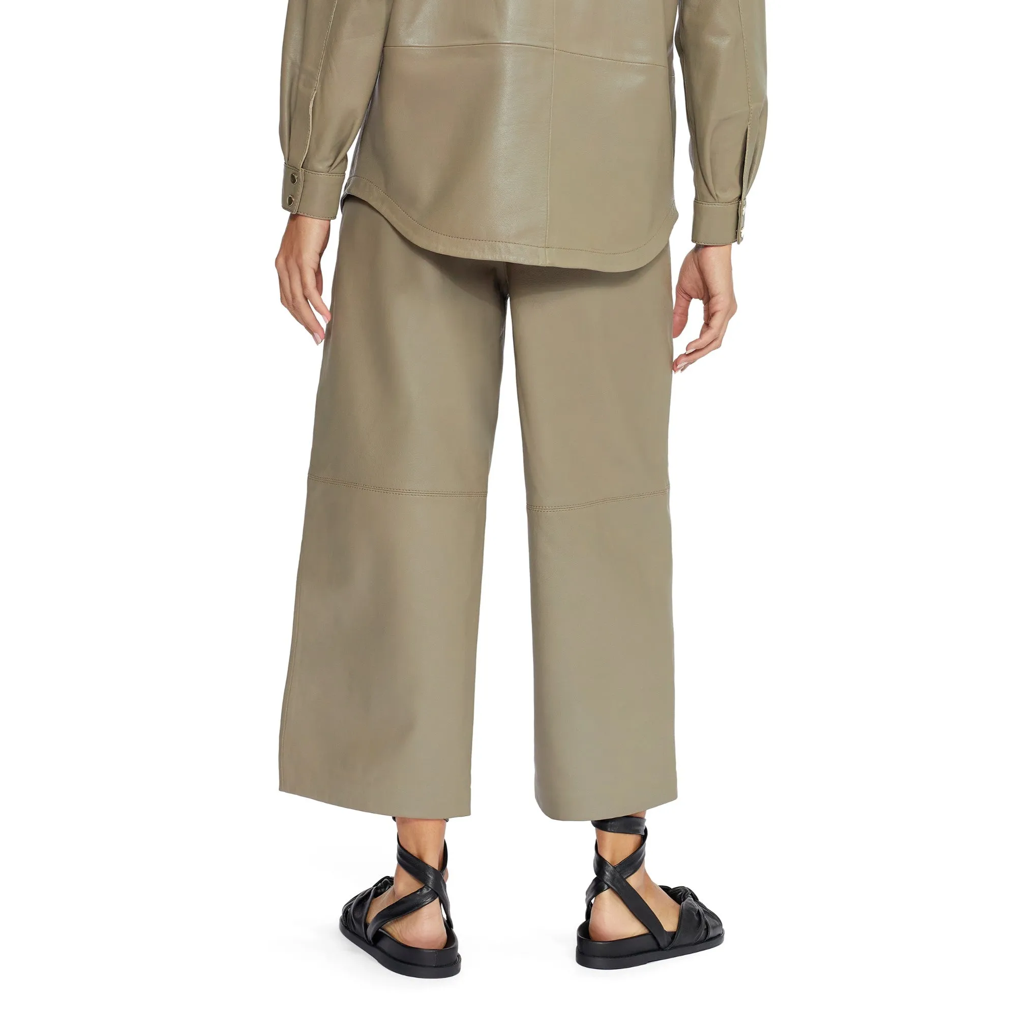 Women Wmt-Garnnet-Leather Straight Leg Trousers - Grey