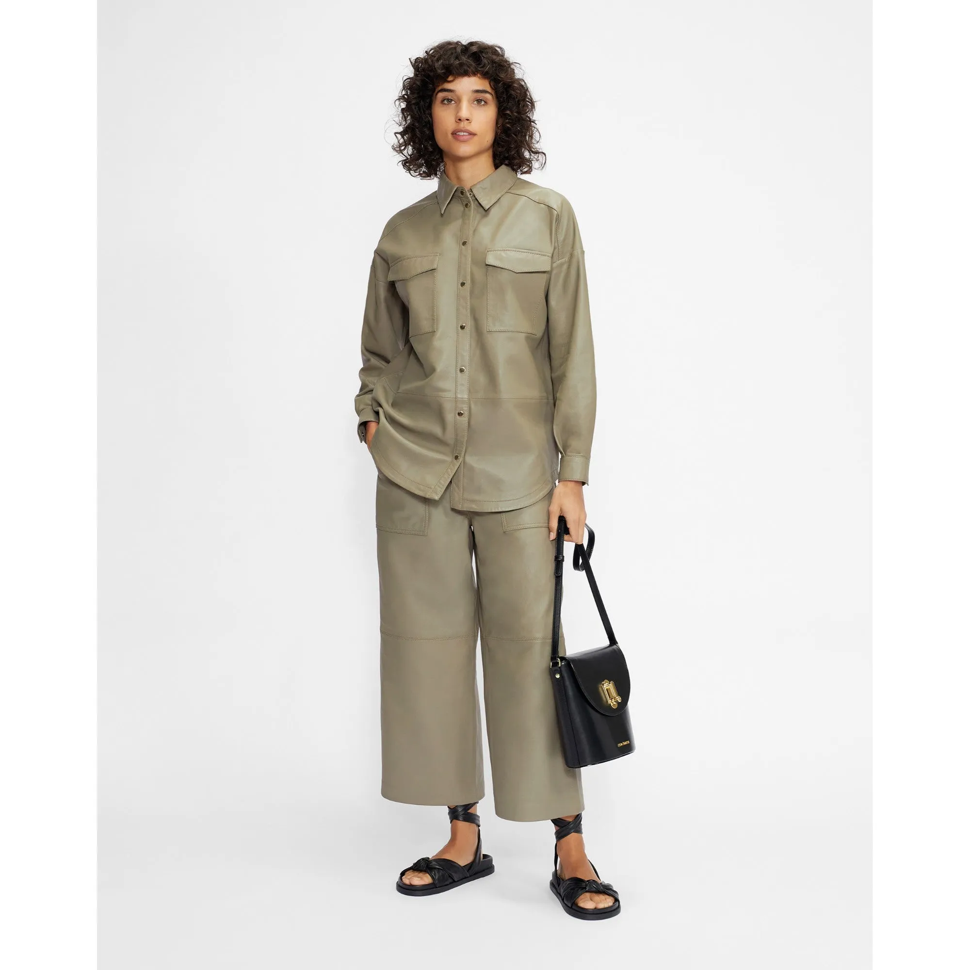 Women Wmt-Garnnet-Leather Straight Leg Trousers - Grey
