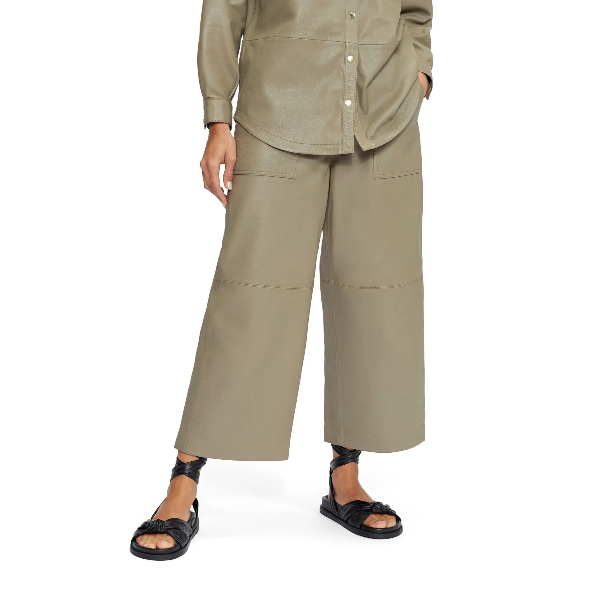 Women Wmt-Garnnet-Leather Straight Leg Trousers - Grey